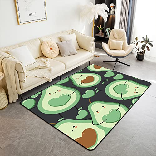 Loussiesd Cute Avocado Weich Teppich 150x200cm Wetterfest Kawaii Cartoon Grün Obst Wohnzimmer Teppich für Küche und Balkon Strong Kinder Modern Teppich Inside Eingang Matte Floor