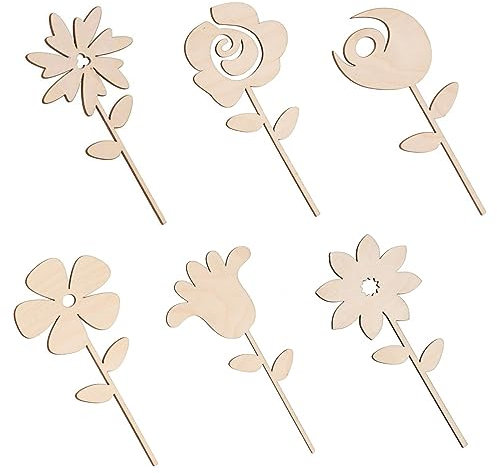 Holzblumen Set zum Bemalen Holzfiguren Basteln Größe Holzformen Holzscheiben Baumscheiben DIY 6 STK 10 cm Deko Holz Blumen Holz Figuren Holzanhänger Holzherzen Deko Blumen