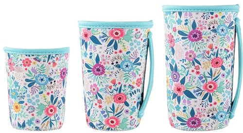 CUSROS 3Pcs Reusable Iced Coffee Sleeves, Fits 16-32 Oz Cups, Neoprene, Blue, Green, Purple