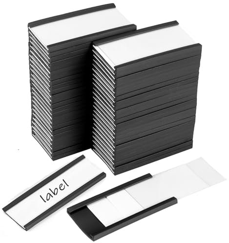 AWAOVV 50 Stück Magnetische Etikettenhalter Set, Magnetschilder Beschriftbar, Abnehmbar Magnetetiketten, Etiketten Halter Namensschilder Magnet Etiketten Mit Papiereinsätzen und Schutzfolien (1x 2)