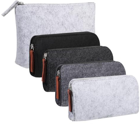 Newofview 5 Stück Filz Mäppchen, Filz Kosmetiktasche mit Reißverschluss, Filz Federmäppchen Filz Multifunktions Briefpapier Beutel für Kosmetik Stifte Bleistifte Gel-Stift und Andere Schulbedarf