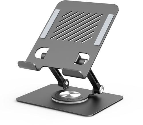 JOIOT Support de Tablette Réglable avec Base Pivotante à 360°Design Ergonomique, Support Pliable Robuste et Fiable pour iPad et iPhone, Jusqu’à 13 Noir