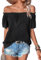 GORGLITTER Women's Off Shoulder Frill Trim Blouse Shirt Short Sleeve Tunic Tops Black XL