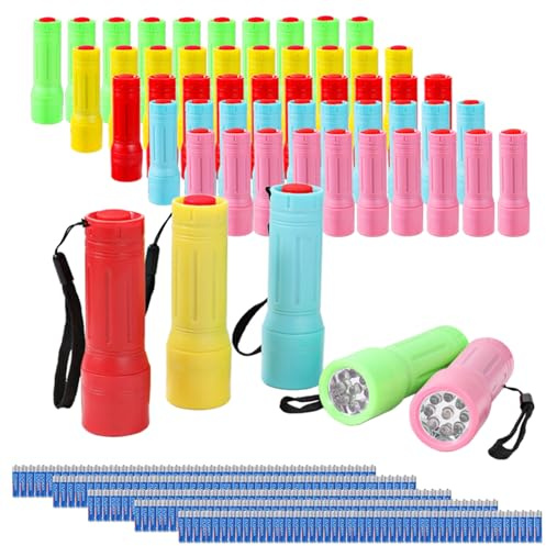 Hilngav Paquete de 50 mini linternas LED pequeñas con cordón a granel, linternas baratas de Halloween para camping, corte de energía, lectura nocturna (paquete de 50)