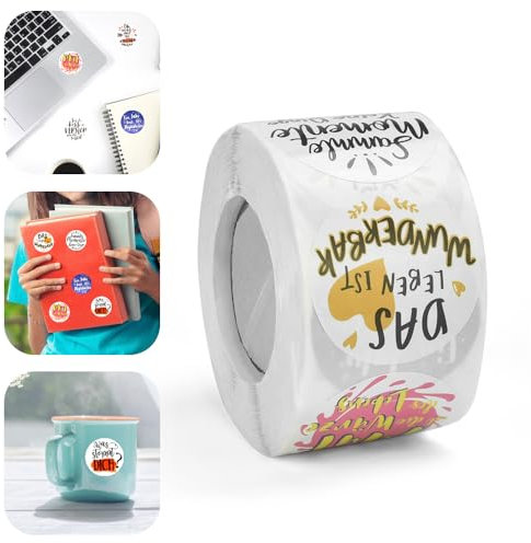 KBNIAN 500 Stück Inspirierende Sprüche Aufkleber 8 Muster Selbstklebend Motivation Stickers mit Positiven Sprüchen Deutsch Spruchaufkleber für Briefumschlag Geschenktüten Scrapbook (4cm)