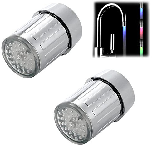 2 Stück LED-Wasserhahn, 3 Farben/7 Farben wechselnde LED-Wasserstrahl-Wasserhahn, Temperatursensor, Wasserstrahl, Küche, Badezimmer, Wasserhahn, für Küche und Badezimmer, Waschbecken (3 Farben)