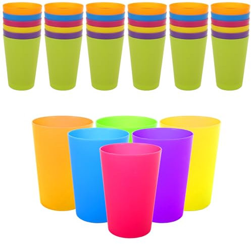 LDXDRU 60 Pack 260ml / 9oz Reusable Plastic Cups, Plastic Drinking Cups Tumblers, Multi Coloured Plastic Tumblers Cups for Kitchen Outdoor Parties Picnics Travels - 6 Colors