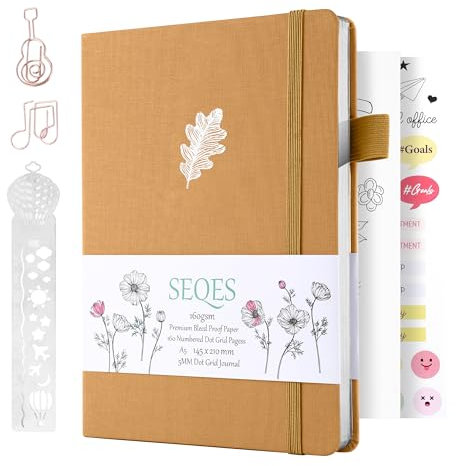 Dotted Journal,A5 Dot Grid Notebook with Numbered Pages, 160gsm Bleedproof Paper, Silver Edge 8.5 x 11, Oak Leaves…