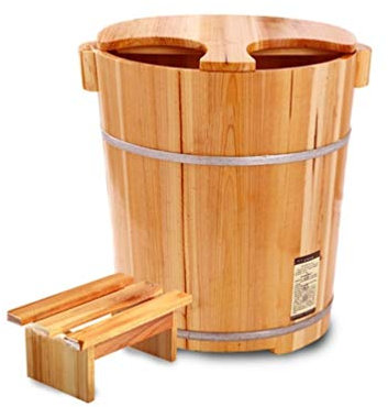 WADRBSW Holzfass-Fußbad, Fußbad, Whirlpool, Fußbadeeimer mit Deckel und Hocker, Fußwanne zum Einweichen der Füße, Holzeimer für Pediküre, Fußbecken für Erwachsene to Pursue Happiness