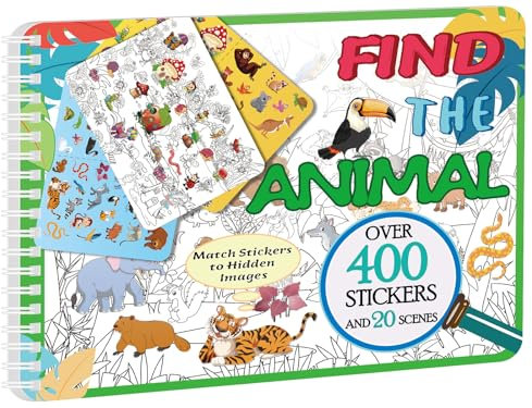 Kalysky Trouver les livres d'autocollants animaux, livres d'autocollants pour enfants de 2 à 8 ans, comprend 20 thèmes cachés, jouets éducatifs pour enfants