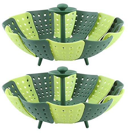 2 Stück Dünsteinsatz faltbar,Grün Zusammenklappbarer Dampfgareinsatz,Folding Steamer Basket für Gemüse,Faltbar Dampfkorb für Veggie Fisch Meeresfrüchte Kochen