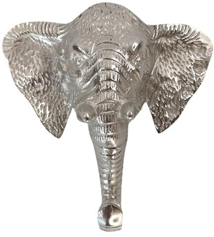 Generisch Deko Figur Wand Metall Elefant Elefantenkopf Dickhäuter Silber Wanddekoration 2