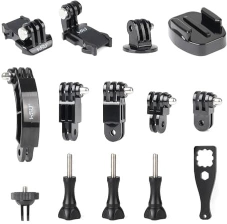 HSU Kit de Soporte para Go Pro, Hebilla de Liberación Rápida, Brazos de Extensión, Soporte de Trípode, Adaptador de 1/4 y Tornillos para Cámaras de Acción(14 en 1)