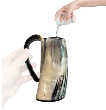 Tazza per acqua in corno da 1 pezzo - Tazza in corno per bere vichingo, tazza per bere vintage | Bicchiere da acqua in corno rustico, boccale da birra artigianale, bicchiere da whisky con manico per