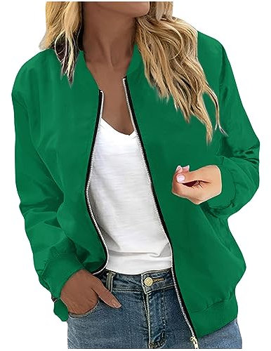 FUPODD Bomberjacke Damen Kurze Blouson College Jacke Damen Freizeitjacke Langarm Zip Up Jacket Leichte Coat Bomber Sweatjacke Damen Outwear Fliegerjacke Mode Pilotenjacke Herbstjacke Frauen Casual