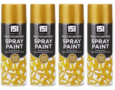 PEBBLE HUG Gold Metallic Spray, Quick Drying Formula, Ideal For Crafting, DIY Projects, Home Decor, Suitable For Use On Wood, Metal, Plastic, Glass, Durable, 400ml, (4 Pcs)