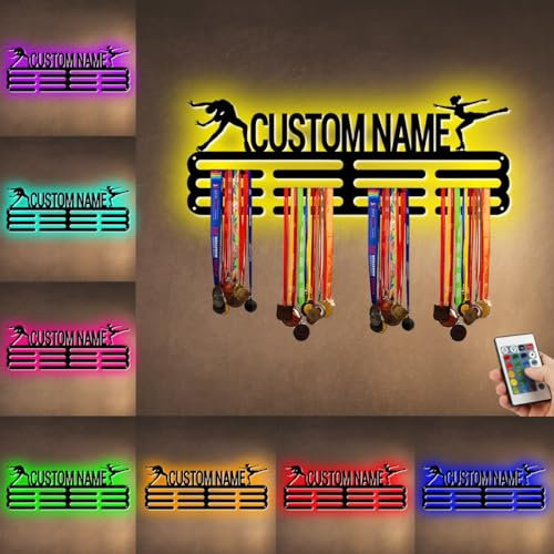 Personalizzato nome metallo figura pattinaggio medaglia Hanger Holder Display Rack per premi nastri con luce LED- Custom sport medaglia titolare per parete, medaglia Hanger Display Award Rack