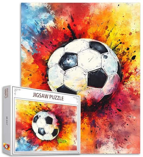 Tucocoo Fußball-Puzzles für Erwachsene, 1000 Teile, Fußball-Aquarell-Kunst-Puzzles für Erwachsene, DIY-Bastelpuzzles für Heimdekoration, Geschenke, Familien-Puzzle, perfekt für Spieleabende
