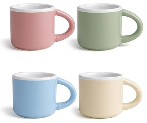 Autumnlife Espressotassen Mini Kaffeetassen Set, 4 x 43 ml Dickwandiges Espressotasse Mit Henkel für Mokka Kaffee, Tee und Milch, Perfekt für Zuhause und Büro, Porzellan Mokka Tassen Set Bunt