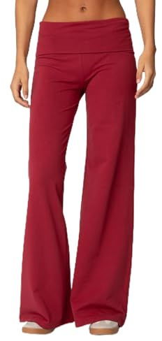 CocMouse Damen Y2k Flare Leggings Umschlag-Yoga-Hose Weite Beine Strandhose Umschlagbund Bootcut-Sweatpants Glockenhose, rot, S