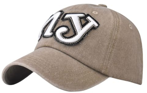 URTAODFE NY Baseballkappe, bestickt, Vintage-Stil, gewaschen, Trucker-Mütze, Baumwolle, Golfmütze, Entenmütze, khaki, L