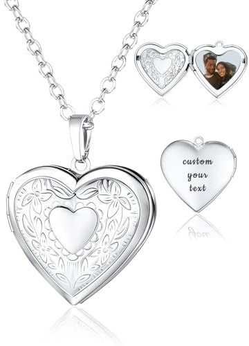 AAQ Personalised Locket Necklace with Photo Custom Heart Locket Necklace with Picture Engraved Text Gift for Women