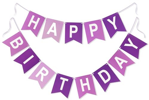 G2PLUS Wimpelkette zum Geburtstag, großes Format (16 x 20 cm) – vormontiert, Banner, Dekoration, Party, aus Premium-Papier, Violett – geeignet für Geburtstag Party