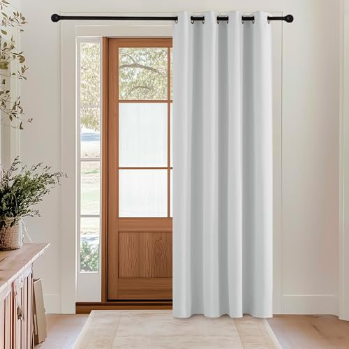 KGORGE Türvorhang Blickdicht Vorhang 240cm Lang Thermovorhang Hitzeschutz | Grauweiß, 1 Stück, H 240 x B 140 cm, Verdunkelungsvorhang mit Ösen, Blackout Curtain, Sonnenschutz, für Wohnzimmer