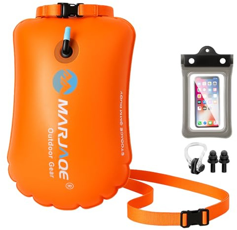 2 en 1 Bouée de Natation et Sac à Dos étanche, 20L Bouee Nage Eau Libre, Gonfleur Bouée avec Pochette Étanche Téléphone, Pince-Nez et Bouchons d'Oreilles, pour Kayak, Triathlon, Surf et Plongée Libre