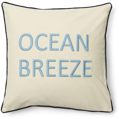 Rivièra Maison - Kissenbezug Ocean Breeze, Weiß mit Dunkelblauer Kante, Baumwolle