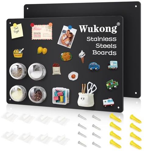 Wukong 2 Stück Schwarz Magnettafel 42 X 30cm A3 Magnetwand Magnet Magnetisches Whiteboard kratzfest Edelstahl Selbstklebend für Tafel Büro Küche Kühlschrank