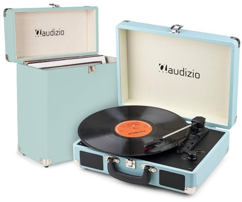 Audizio RP116BL Plattenspieler mit Lautsprecher & Plattenkoffer - Vinyl Player 3-Gang Antrieb, Plattenspieler Bluetooth 5.0, Schallplattenspieler mit Riemenantrieb, Auto-Stop, USB Digitalisieren, AUX