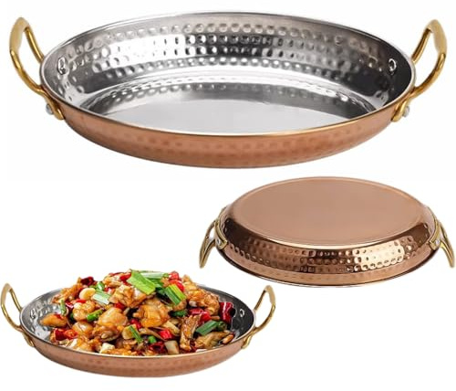 CTDWNT Spanish Paella Pan,Stainless Steel Paella Pan with Dual Handles,Non Stick Uncoated Saucepan Pot,Nonstick Cooking Skillet Cookware for Spanish Dishes Home Restaurant (24cm)