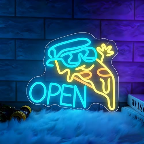 Pizza Open Neon Schild, LED Open Neon Sign für Wand Deko, Dimmbare Neonlichter USB Power für Business Pizza Shop Fast Food Store Restaurant Küche Home Bar Party