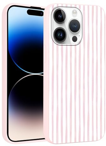 Yirlbey Gestreift Handyhülle für iPhone 14 Pro Hülle 6,1, Aesthetic Rosa und Weiß Striped Stripes Muster Motiv Design für Mädchen Schutzhülle Weiche Bunt Rosa Silikon TPU Dünn Bumper Case, Streifen