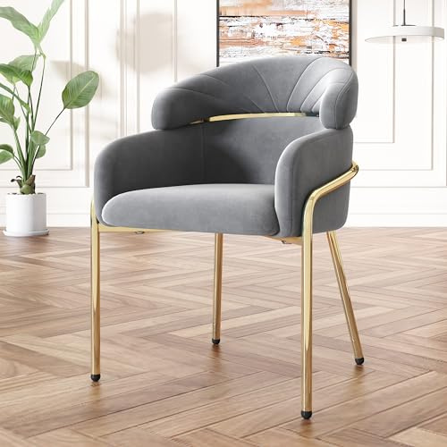 YAIXBNG Esszimmerstuhl, einzeln, Leichter Luxus, Wohnzimmer, Schlafzimmer, Freizeitstuhl, mit Vier Metallbeinen, Samt, Grau