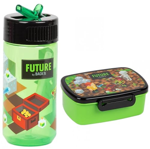 Goldkids - Brotdose und Trinkflasche Set für Kinder – BPA-frei, auslaufsichere Trinkflasche 330 ml - Lunchbox- Game Motiv