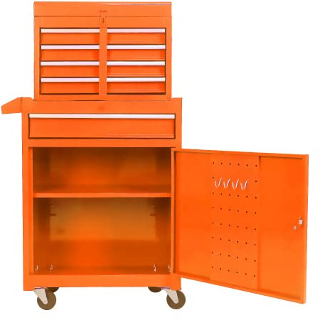 gonew21 Werkstattwagen mit 5 Schubladen & Rollen | 102 cm Hoher Werkzeugschrank, 100 kg Tragkraft, mit Verstellbaren Regalen & Aufhänge-Lochleiste – Mobiler Schrank für Garage & Werkstatt (Orange)