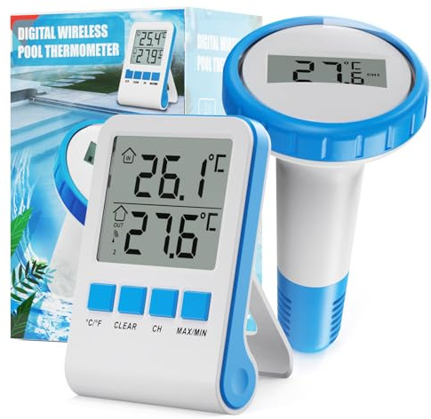 Thermomètre Piscine RF433 Connecté Thermomètre de Piscine， IPX8 Numérique Sans Fil Pool Thermometer pour Piscine, Bains à Remous, Spa, Aquarium, Lecture Facile