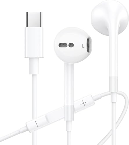 USB C Headphones for iPhone 17/16/15 Earbuds with Microphone & Volume Control HiFi Stereo Type C Earphones for Samsung Galaxy S23/S22/S21/S20, for iPad Pro Pixel 7/6/6a/5/4 and all USB-C headphones