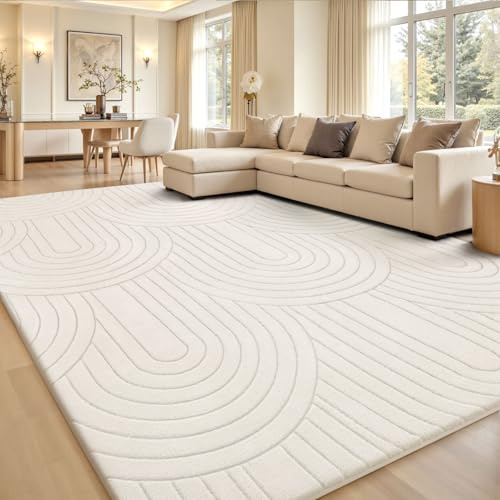 Sour Lemon Teppich Wohnzimmer 200x300cm, Creme Waschbarer Wohnzimmerteppich | Extra Groß Schlafzimmer Teppiche Flauschige Carpets 3D Halbkreismuster Gegend Kurzflor Rutschmatte Kinderzimmer Teppiche