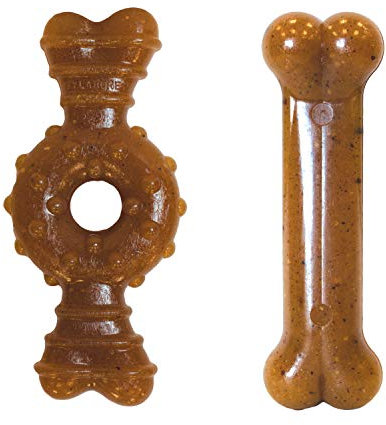 Nylabone Puppy Chew Toy Twin Pack - Puppy Chew Toys for Teething - Puppy Supplies - Chicken Flavor, Medium/Wolf (2 Count)