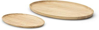Continenta ovales Serviertablett aus Gummibaumholz, Holz-Servierschale, Brotzeitplatte mit erhöhtem Rand, Größe: 36,5 x 25 x 2 cm, 1 Stück