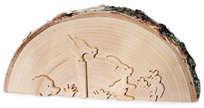 Deko Holzaufsteller Baumscheibe 3D Bild Waldtiere 22 x 11 cm, Holz Rindenholz massiv natur, Holzfigur Tiere Naturdekoration Frühling, Kunsthandwerk Unikat