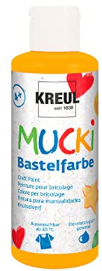 KREUL 24103 - Mucki Bastelfarbe für Kinder, 80 ml in orange, Kindermalfarbe auf Wasserbasis, parabenfrei, glutenfrei, laktosefrei und vegan, auswaschbar, vermalbar mit Pinsel und Schwamm