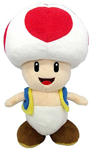 Super Mario AGMSM6P-01T - Offiziell lizenzierte Nintendo Toad Plüschfigur, 20 cm, weiß