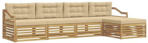 vidaXL Outdoor-Sofagarnitur mit Kissen 5 pcs Weiß und Beige Polyester, Garten, modernes Outdoor-Sofa, Sitzgruppe für die Terrasse, gemütliche Loungemöbel