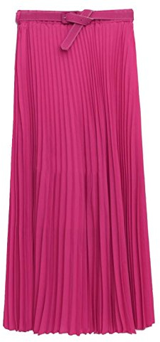 Cheerlife Elastische Taille Damen Rock Plissierter Faltenrock Plisseerock A-Linie Falten Lang Rock mit Gürtel Pink