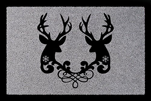 Interluxe TÜRMATTE Fußmatte Hirsch [ 1 ] Jäger Hobby Haustür Jagd Geschenk Viele Farben Hellgrau