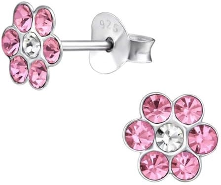 Kristall Blume Ohrstecker 925 Echt Silber Ohrringe Kinder Mädchen